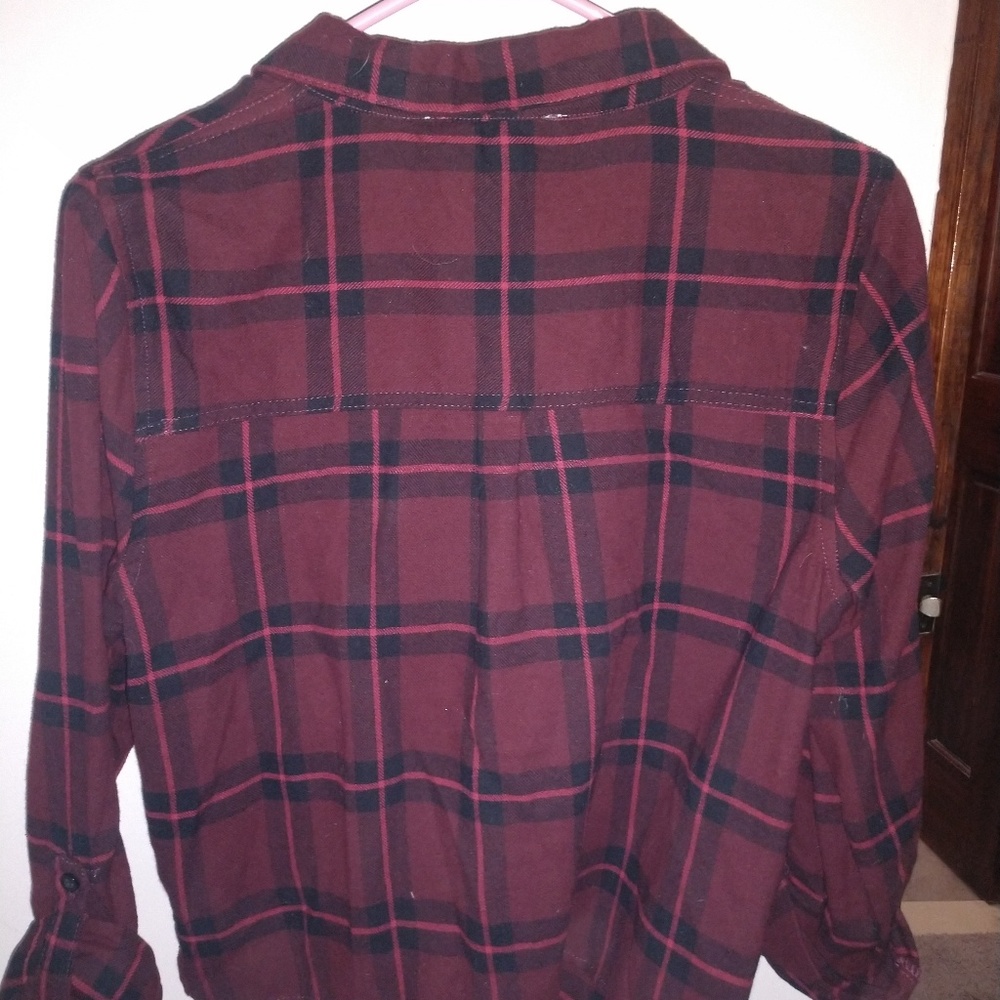Burgundy/black plaid button down